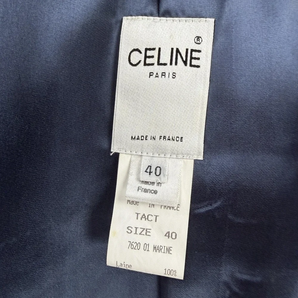 Celine Coat Womens 40‎ Blue Wool Twill Long Single Breasted Overcoat Made France